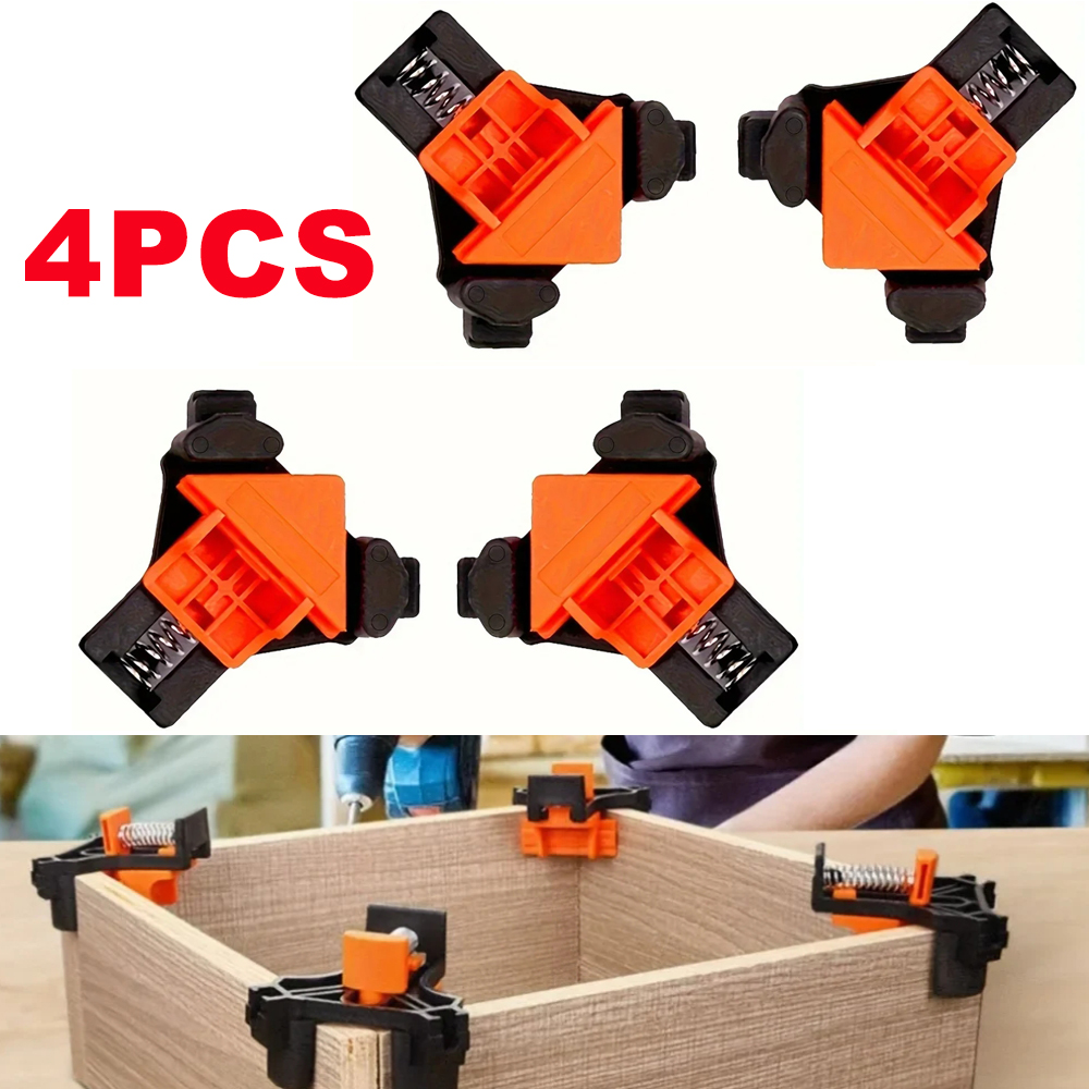 Woodworking Right Angle Clamp - 4個入り直角固定クリップ木工クランプ調整可能なスイングコーナークランプコーナークリップ固定具、溶接、穴あけ、キャビネット用