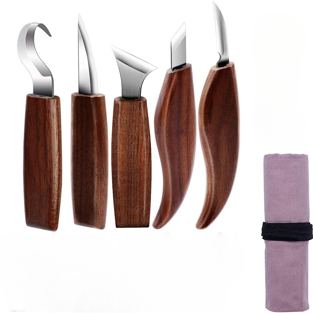 Woodworking Kits For Beginners - 8個入り木彫りキット、木彫りツール、ハンドカービングナイフセット（針やすり付き）、木製スプーンカービングキット、初心者向け、木彫り細工用