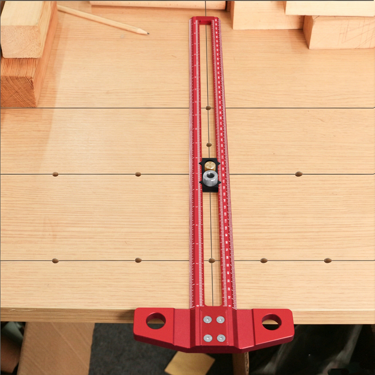 Woodworking Classes - 木工用T型定規マーキングゲージ、調整可能なストップと鉛筆ガイド付きレイアウトスクライバールーラー、デュアルスケール（メートル法/インチ）