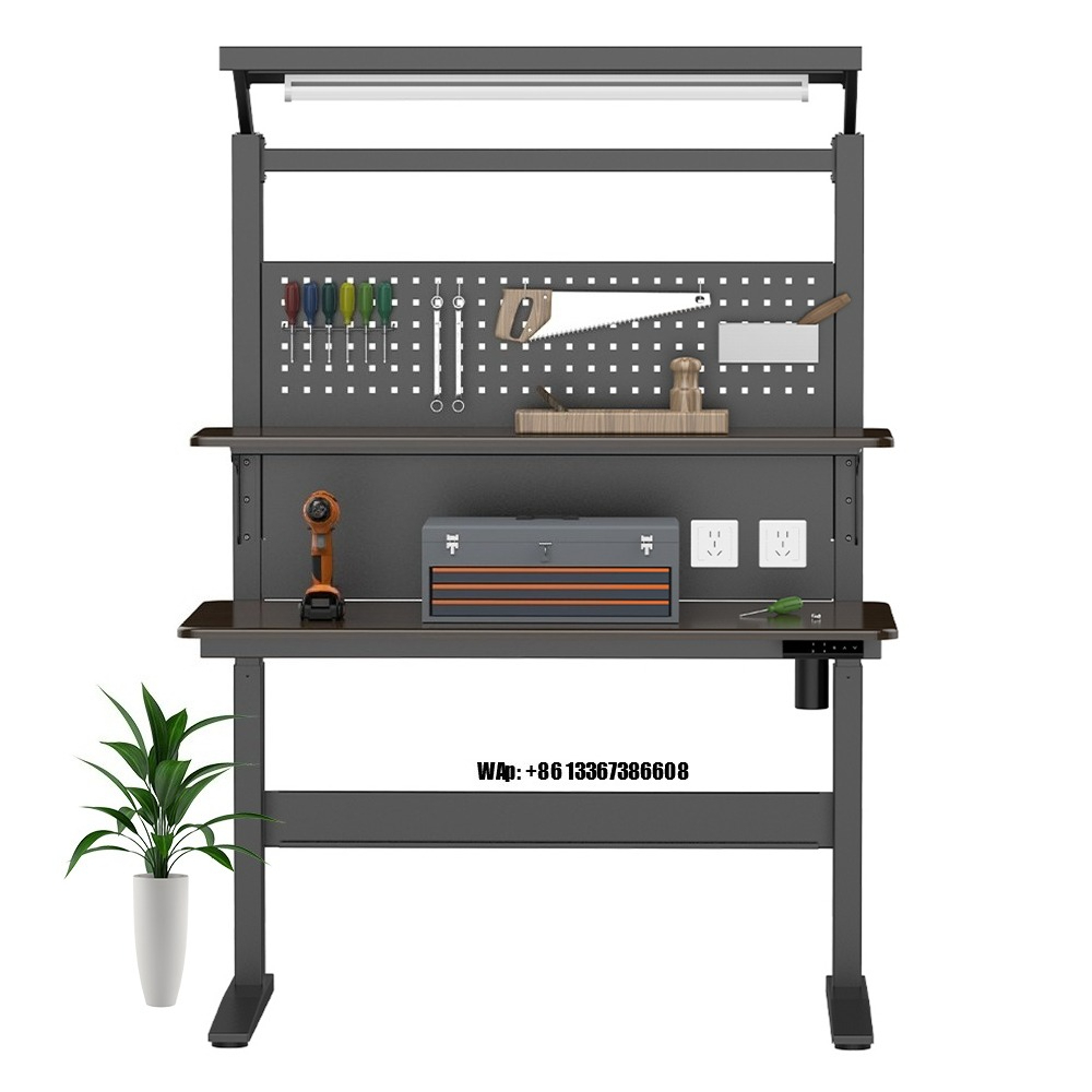 Woodworking Bench - 高さ調節可能なフロアスタンディングワークテーブル、ヘビーデューティーワークベンチ、金属フレーム木製操作作業台