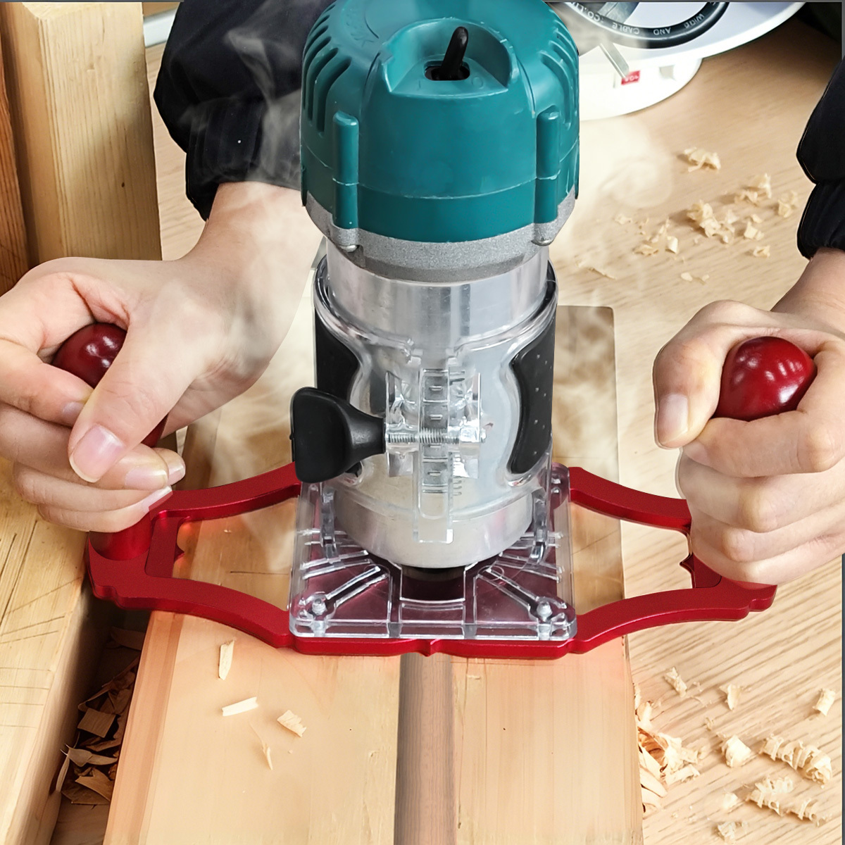 Woodworking Router - ハンドルとセンターラインポインター付きルーターベース、フリップ式木工トリマー加工ベース（溝加工、彫刻、大工仕事用）