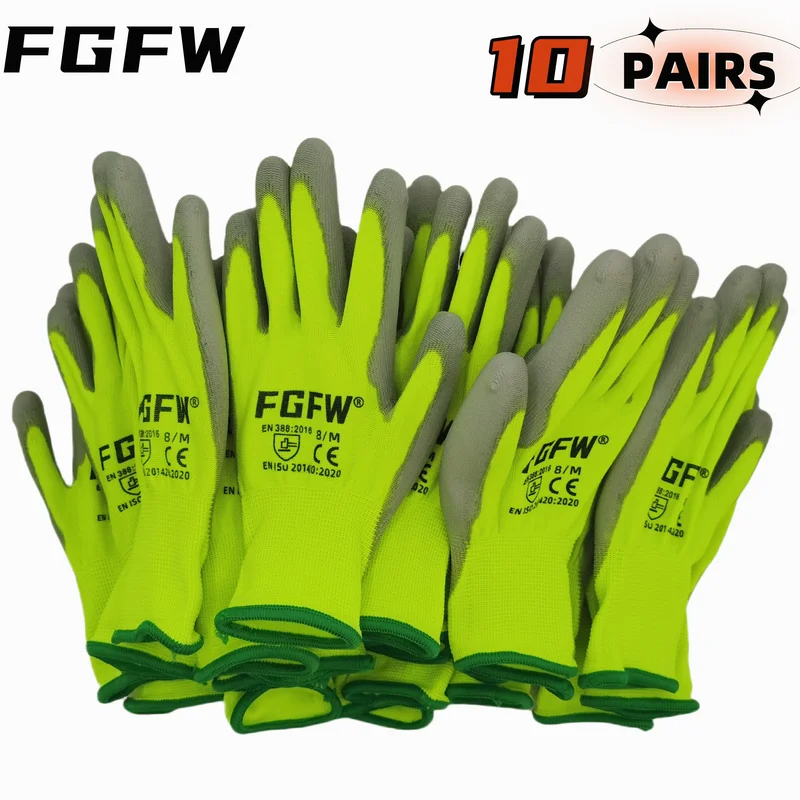 Woodworking Gloves - 10 組の PU コーティングされた作業用手袋、新品の産業用フィールドグローブ - 軽量、強力な保護、安全で耐久性のある手袋。