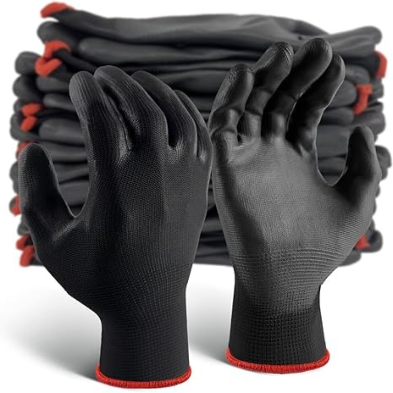 Woodworking Gloves - 6/12/18 個黒 PU コーティング手袋滑り止めマルチシナリオナイロン PU 手袋耐久性のある園芸機械自動車修理
