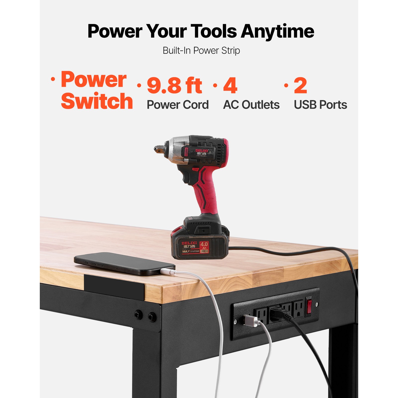 高さ調節可能なワークベンチ 61インチ×20インチ 電源コン - Woodworking Bench のレビューと価格