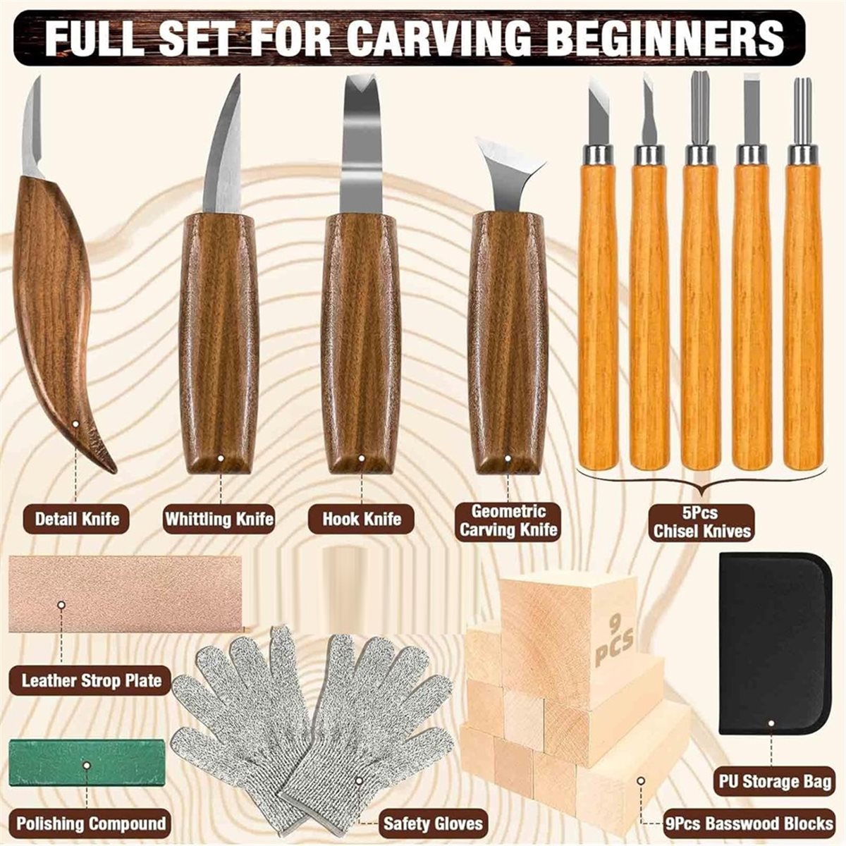 A1598P ~木工ツールセット 23個入り 木彫りキット  - Woodworking Kits For Beginners のレビューと価格