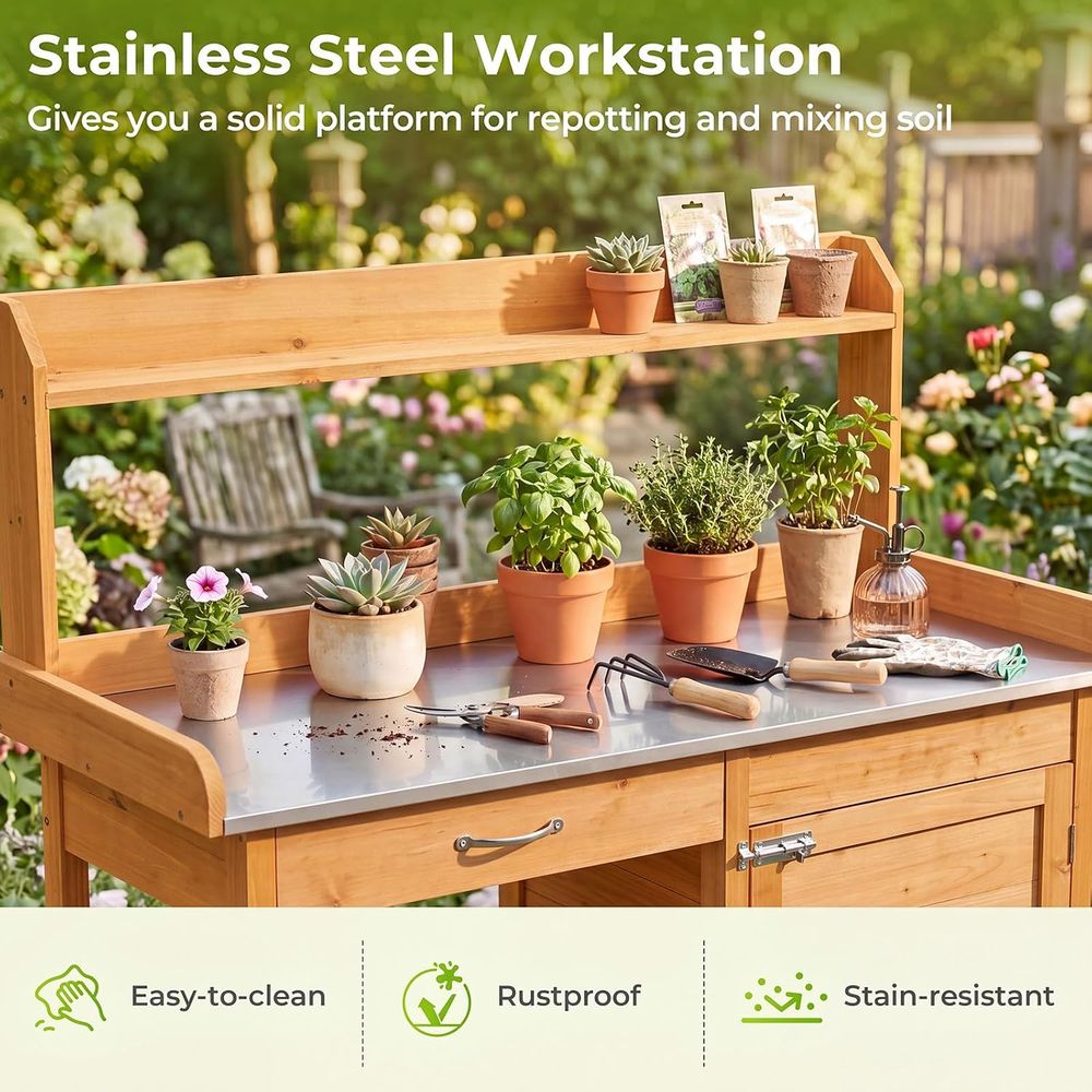 屋外用植木鉢置き台 木製ガーデンワークステーション 収納キャ - Woodworking Bench のレビューと価格