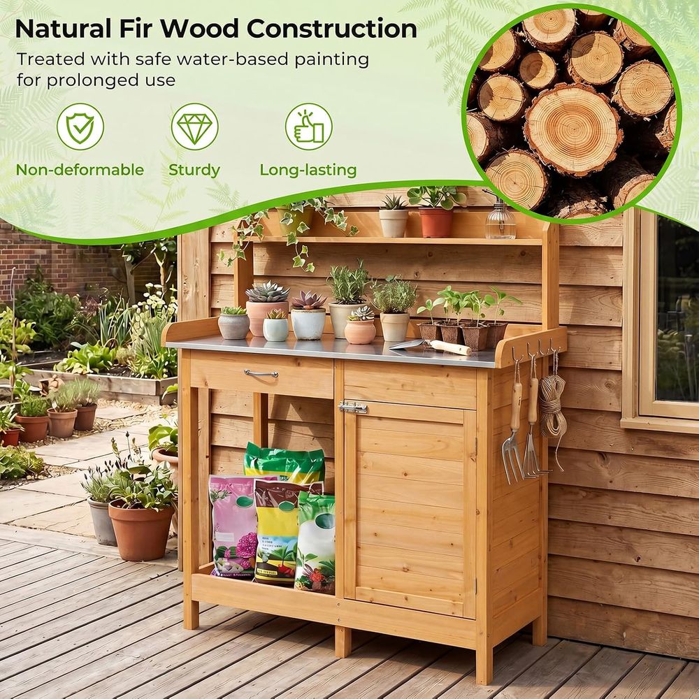 屋外用植木鉢置き台 木製ガーデンワークステーション 収納キャ - Woodworking Bench のレビューと価格