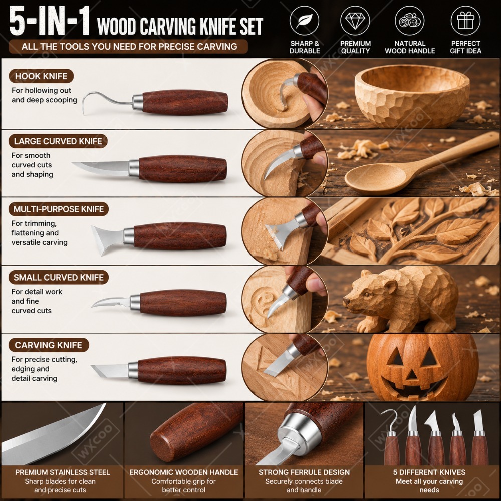WXCOO木彫り用ノミセット 炭素鋼製シャープブレード 木製 - Woodworking Kits For Beginners のレビューと価格
