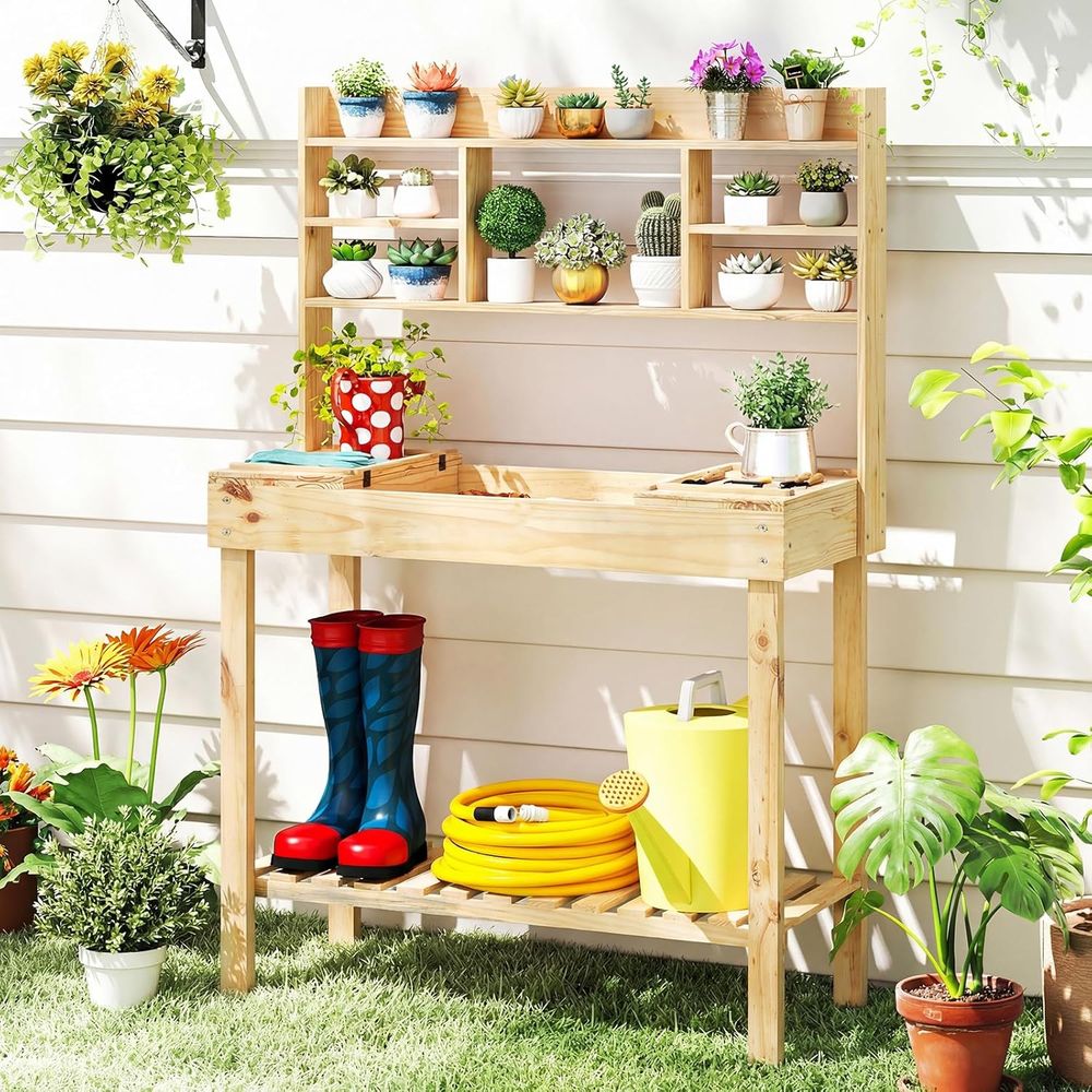 ポッティングベンチテーブル、60インチ木製ガーデンワークベン - Woodworking Bench のレビューと価格