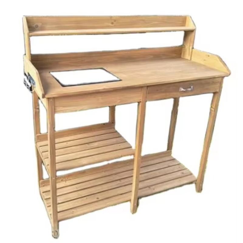 木製の植木鉢置き台（シンク付き）、屋外ガーデンテーブル（棚付 - Woodworking Bench のレビューと価格